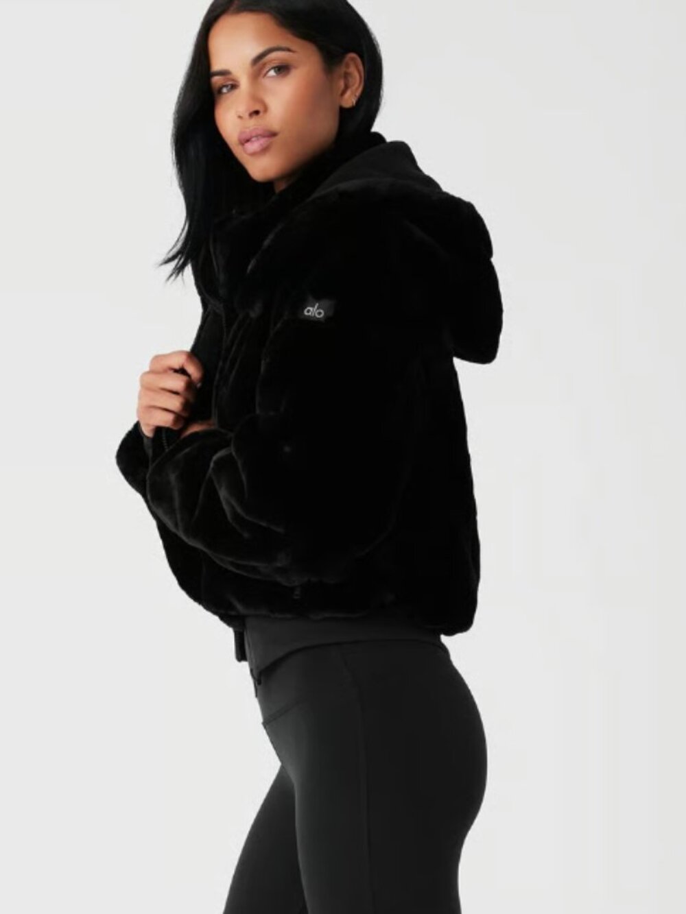 Alo Yoga Faux Fur Foxy Jacket Black Detachable Hood S NWT - Picture 4 of 14